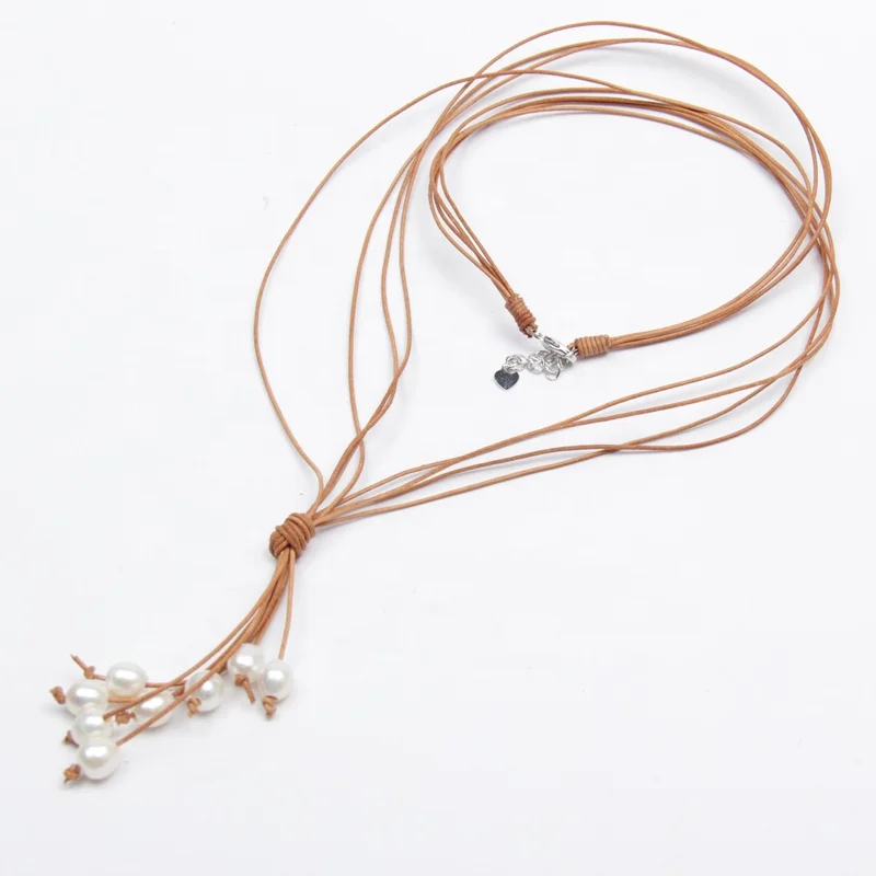 8 rows handmade jewelry sweet water genuine pearl long leather pearl necklace