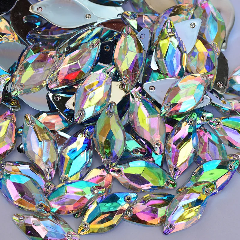 Fancy 9*20mm Horse Eye Sewing AB Crystal Flat Back Acrylic Rhinestones for DIY Needlework