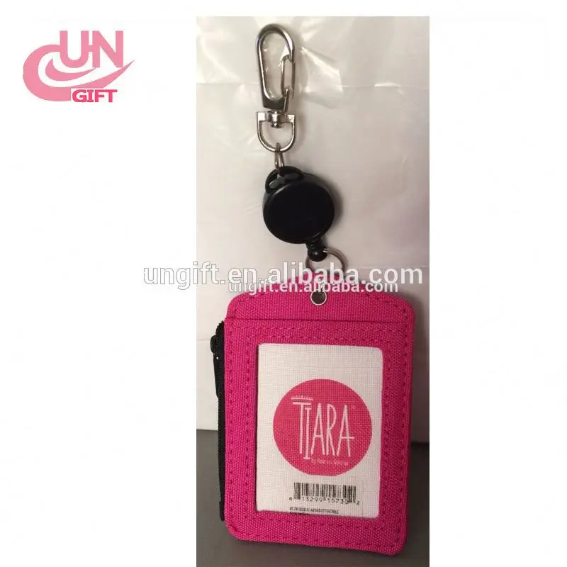 New ID Badge Holder Retractable Zip Lanyard With Leather card holder wallet customized