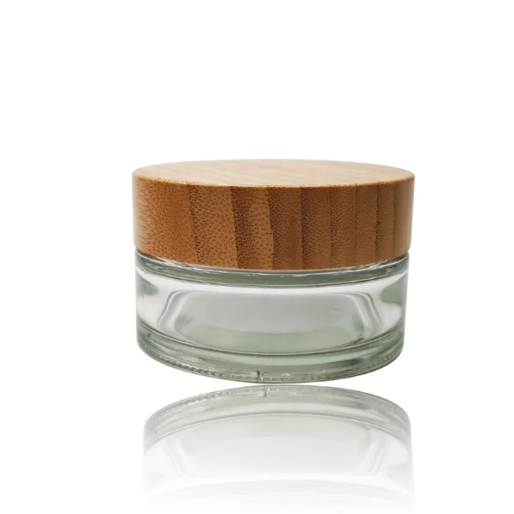 custom high end glass candle jar bamboo lid, empty clear 3oz 100g glass jar with bamboo lid cosmetic