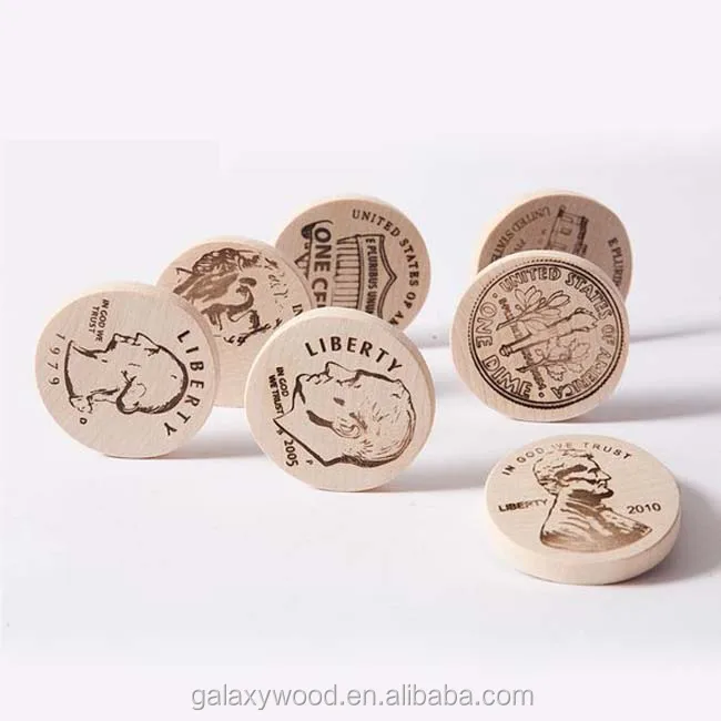 25mm wholesale custom printing Lasering wood coin round pieces for games