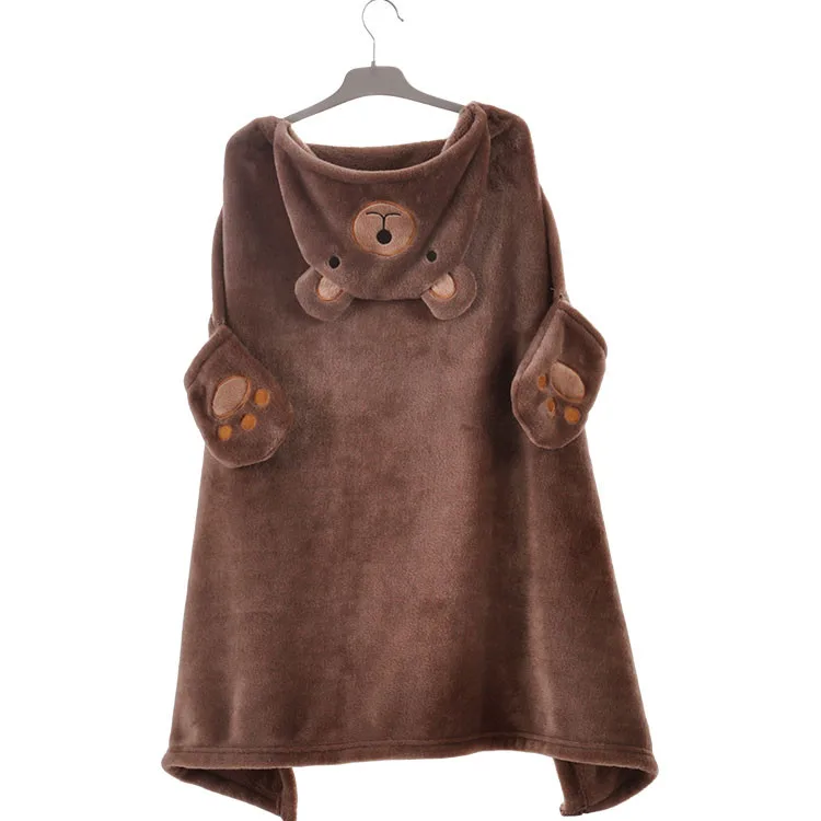 
Soft Flannel Children Blankets, Winter Warm Baby Bath Towel Baby Blanket, Cartoon Sheep Bear Elephant Rabbit Hooded Baby Blanket 