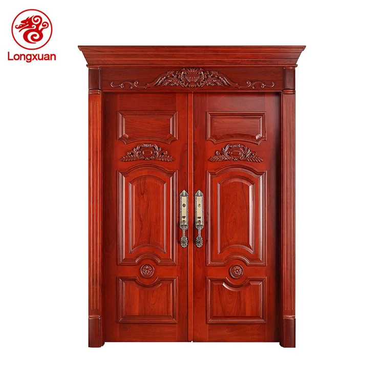 double doors design solid wooden door with aluminium lines