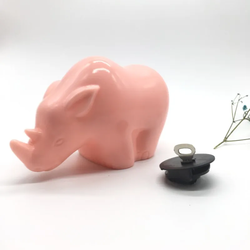 custom plastic cute rhino coin bank animal money box with lock and key cute piggy bank