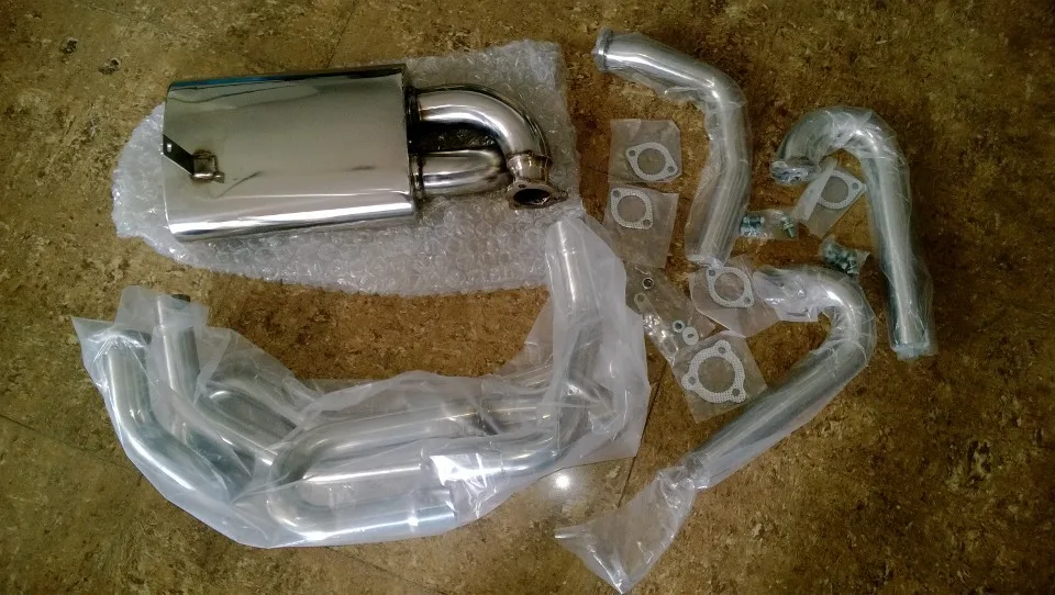 Full Stainless Steel 304 Sidewinder Exhaust Manifold Header & Muffler  For VW Aircooled Beetle Bug