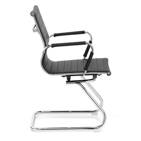 
European Low Back Black PU Computer Workstation Vistor Leather Office Chair Without Wheels 