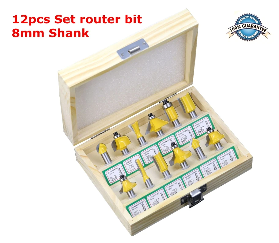 12pcs/set 8mm Shank Mill Woodworking Trimming Engraving Carving Milling Cutter Router Bit for sales