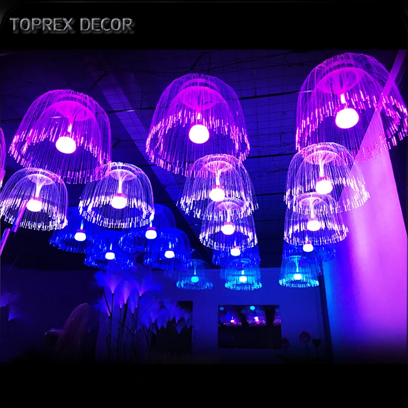2024 New Export Product Colour Changing Hanging Led Glow Crystal Jellyfish Fiber Optical Lighting