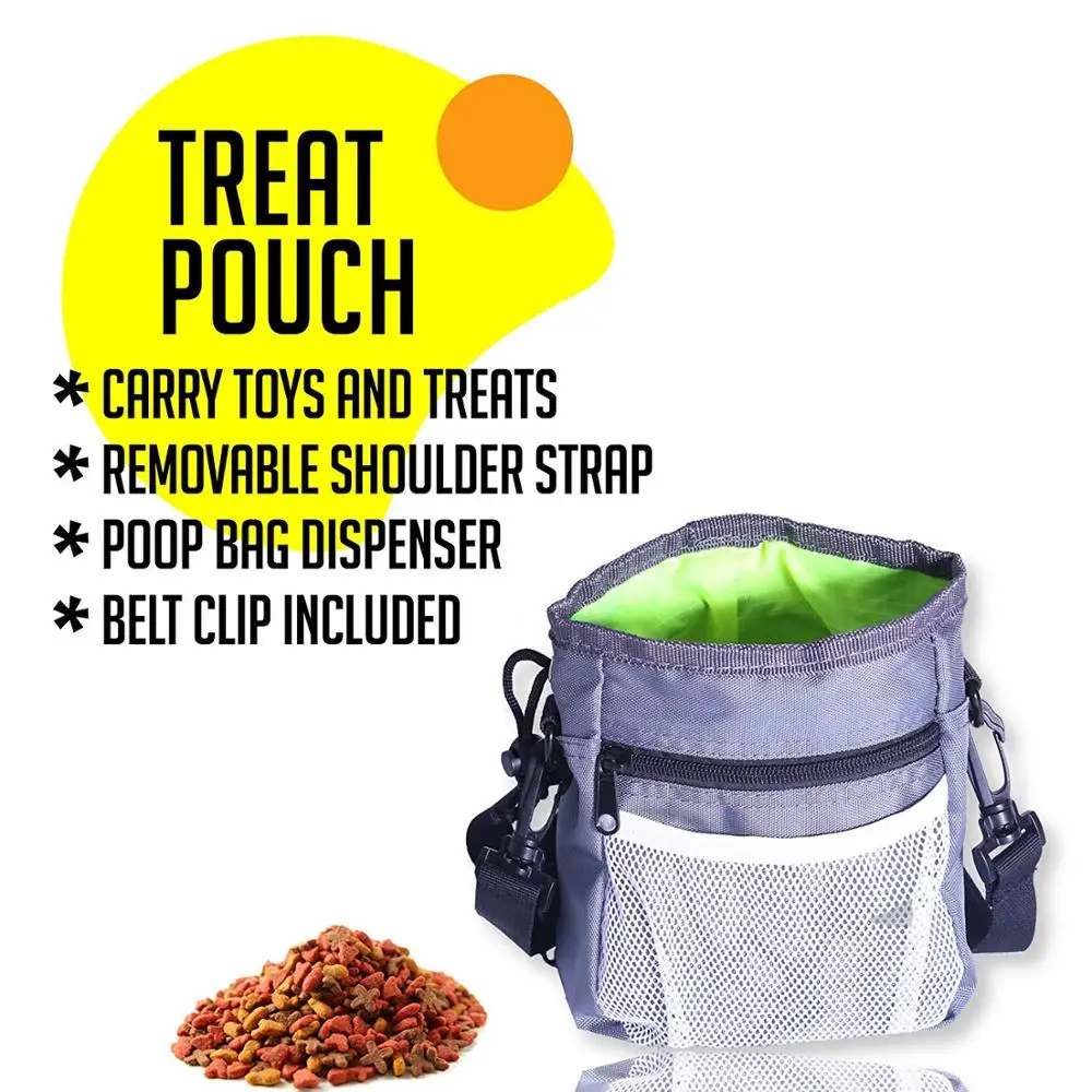 
Dog Treat Pouch and Training Bag for Carrying Treats and Pet Toys with Poop Bag Dispenser, Reflective Shoulder Strap and Zippere 