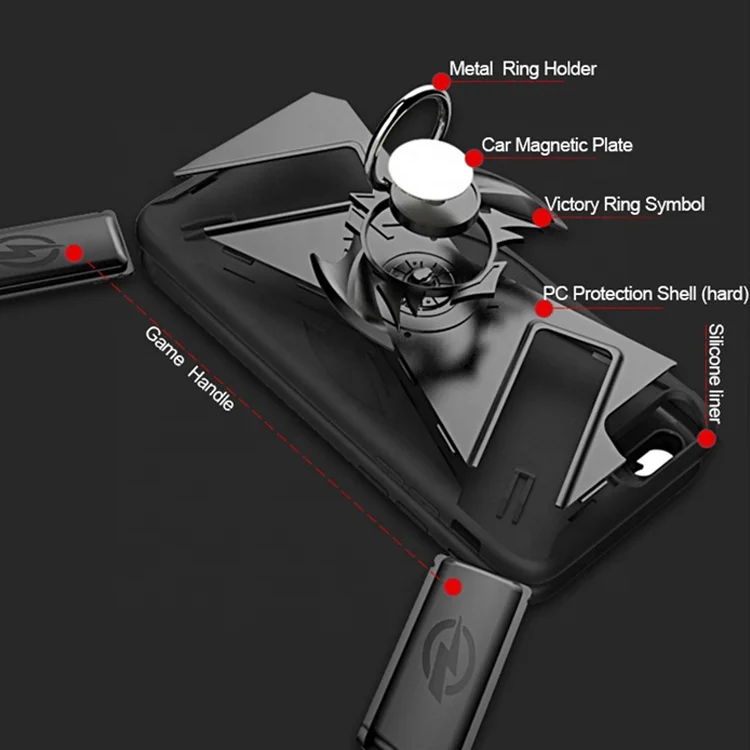 Newest Grip Phone Game Controller Handle Holder Armor Case with Ring Holder and Magnetic Plate Phone Cover For iPhone 7/8/X