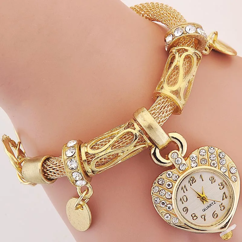 New Styles Fashion Watches Women Diamond Heart Stainless Steel Watch Bracelet