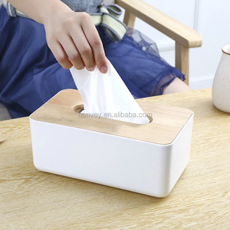 
Minimalist Plastic Tissue Box Dispenser With Oak Wooden Cover Paper Home Car Napkins Holder Home Organizer Decoration 