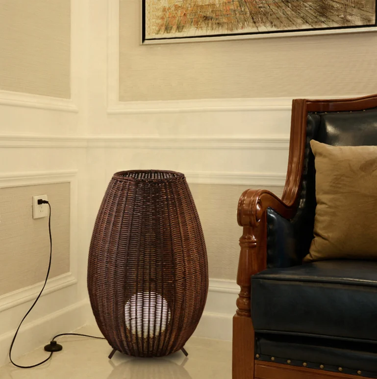 Современное украшение для отеля, светодиодный черный стоячий светильник, наружный Ретро ротанговый напольный светильник на штативе