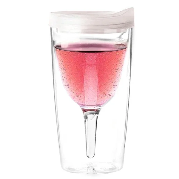 Double Walled Plastic Wine Tumbler Cup with Lid,  100% bpa free outdoor acrylic plastic wine glasses