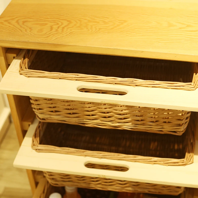 Hand Weave Rectangular Willow Wicker Storage Drawer Basket
