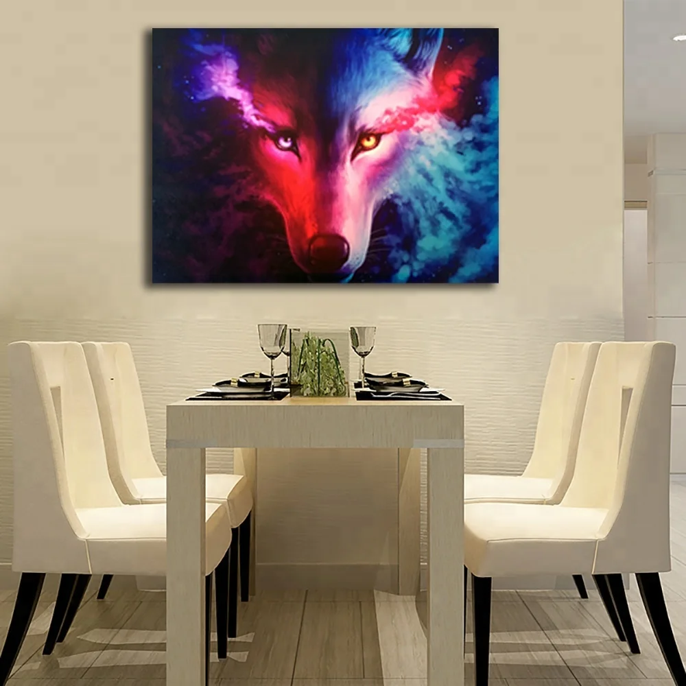 Светодиодная Картина на холсте декоративное изображение воющего волка космоса холст с