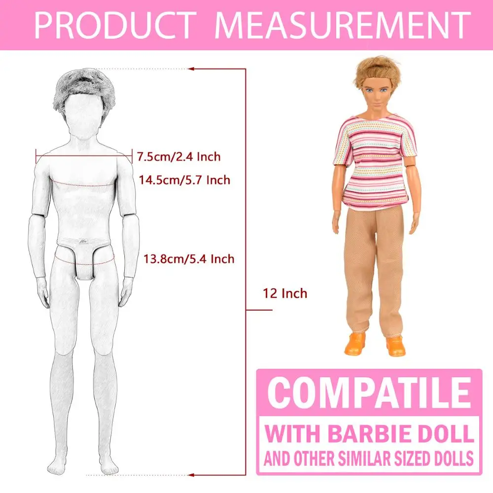 
Kid Girl Toy Gift 21 Sets=Random 6 Ken Clothes + 4 Ken Shoes + 6 Pants Tops Dresses +5 Shoes Accessories for 11.5inch30cm Doll 