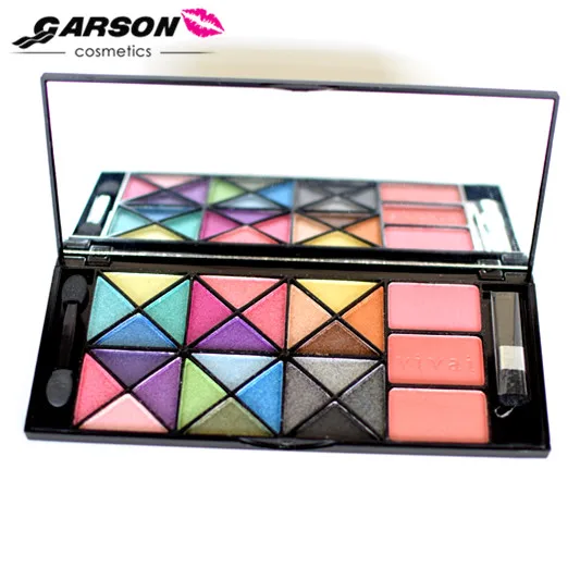 Garson Professional Cosmetics OEM Private Label Waterproof  Multi Colored Makeup Glitter Eyeshadow Palette With Blusher