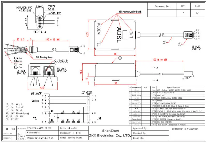 2 Ports Dual DSL ADSL RJ11 and RJ45 Splitter For Phone and Modem