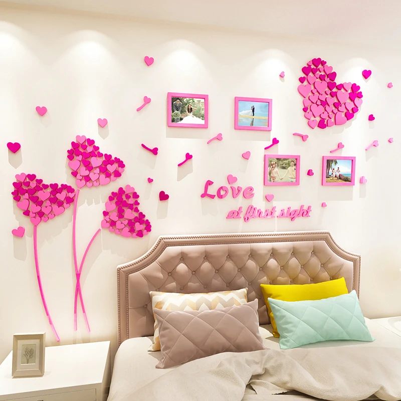 Love flower photo frame 3D Acrylic wall stickers TV background decoration 3D wall stickers home decor sticker