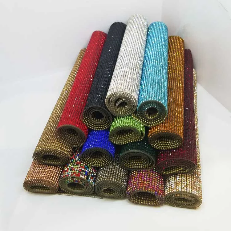 
LOCACRYSTAL Brand Bling Adhesive Rhinestone Mesh Hotfix Crystal Rhinestone Sheet 