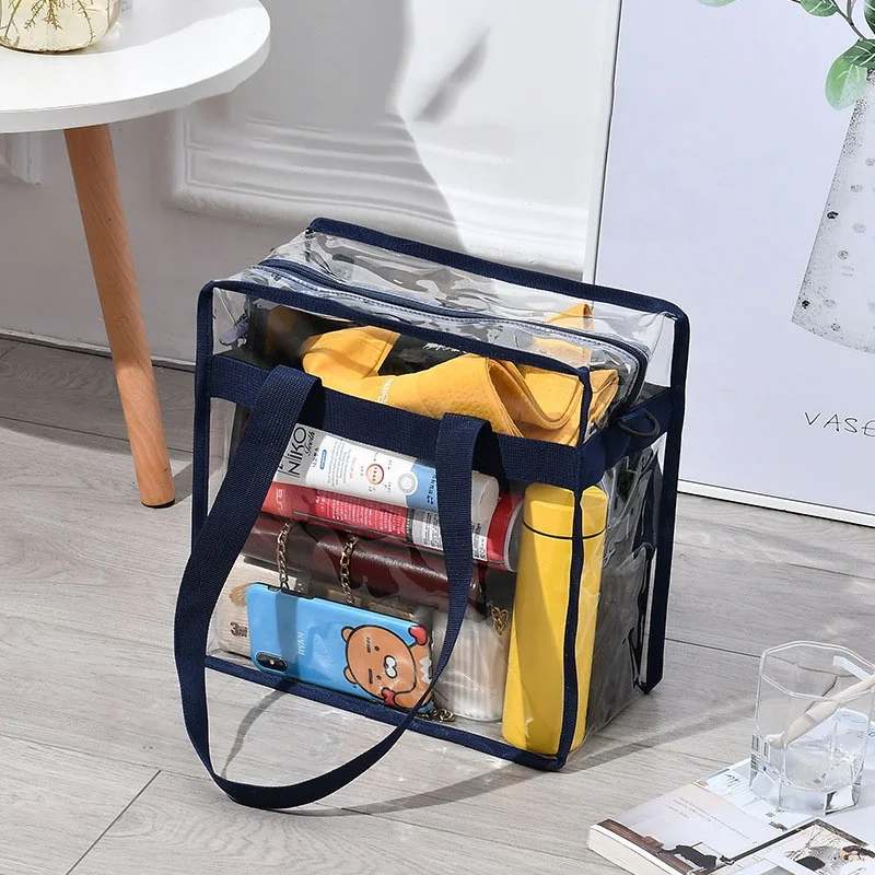 Promotion Transparent Pvc Tote  Hand Bag With Long Handle And Shoulder Strap
