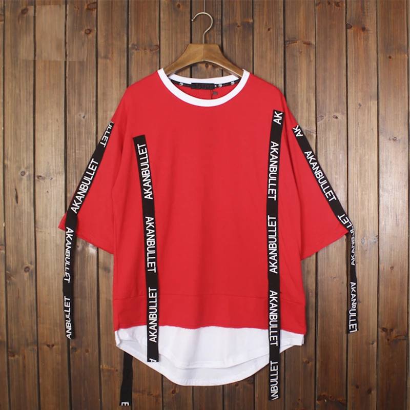
2020 New Design Wholesale Fashion High Street Men T shirt with long Ribbons 