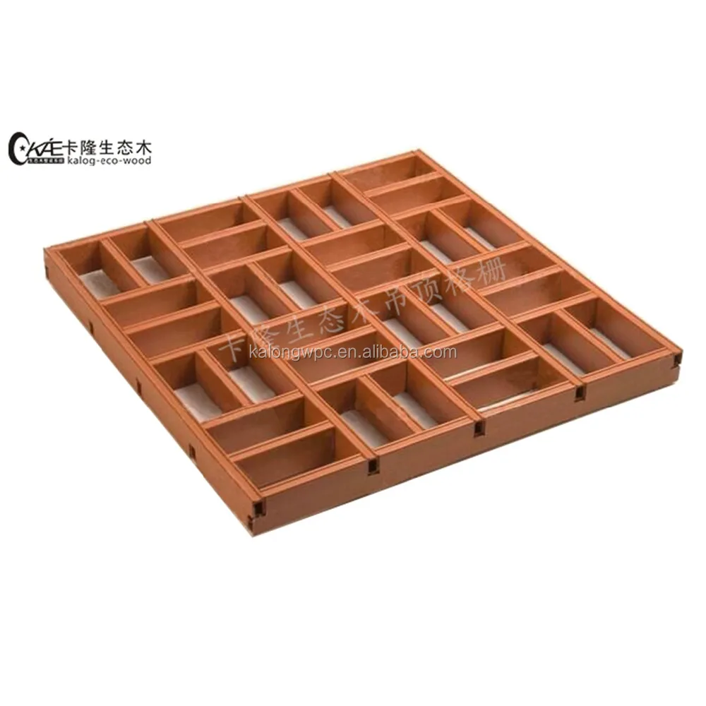 
Durable Modern decoration teak color welldesigned WPC grid ceiling for supermarket and chinese restaurant 