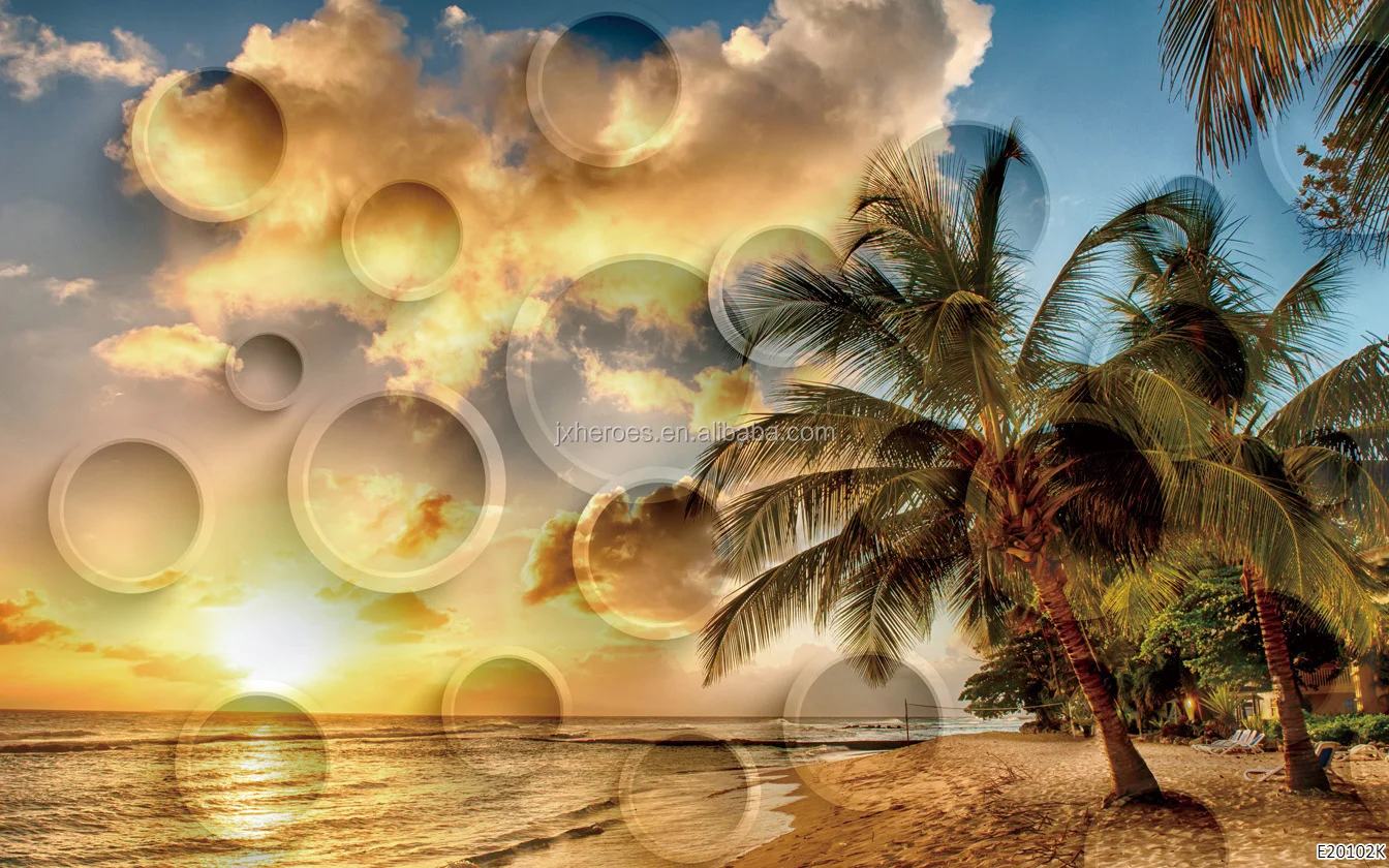 European Town and Beach Scenery Living Room TV Background Wall Mural Wallpaper 3D
