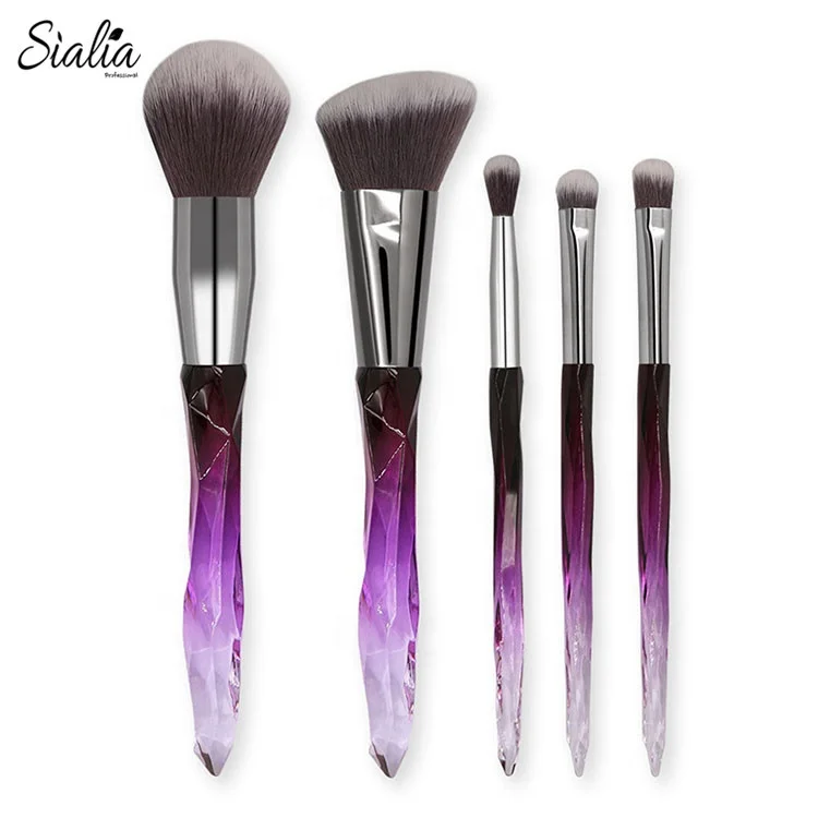 Sialia Wholesale Private Label 5 Pcs Glitter Crystal Handle Makeup Brush Set High Quality Make Up Brushes Kit
