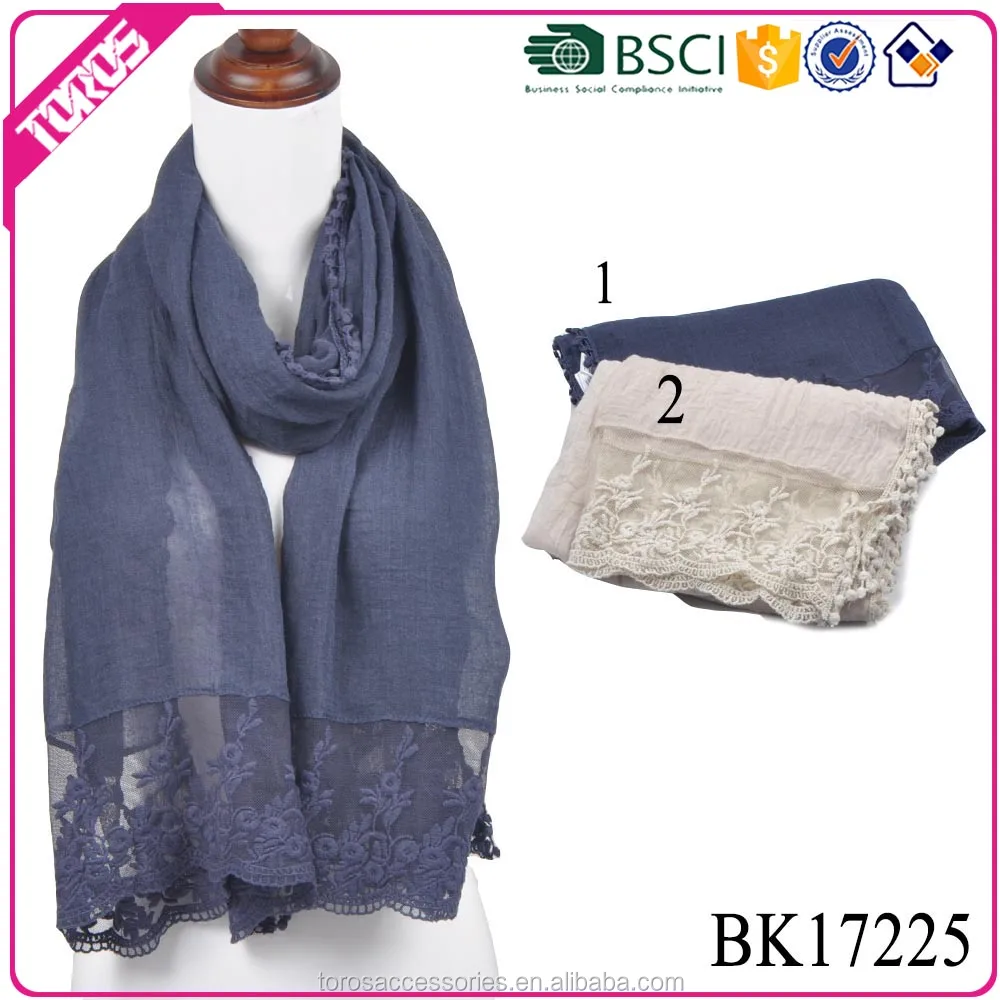 Hummock T-shirt Best Design Professional Cheap Fashion Polyester Viscose Plain Long Lace Trim Scarf