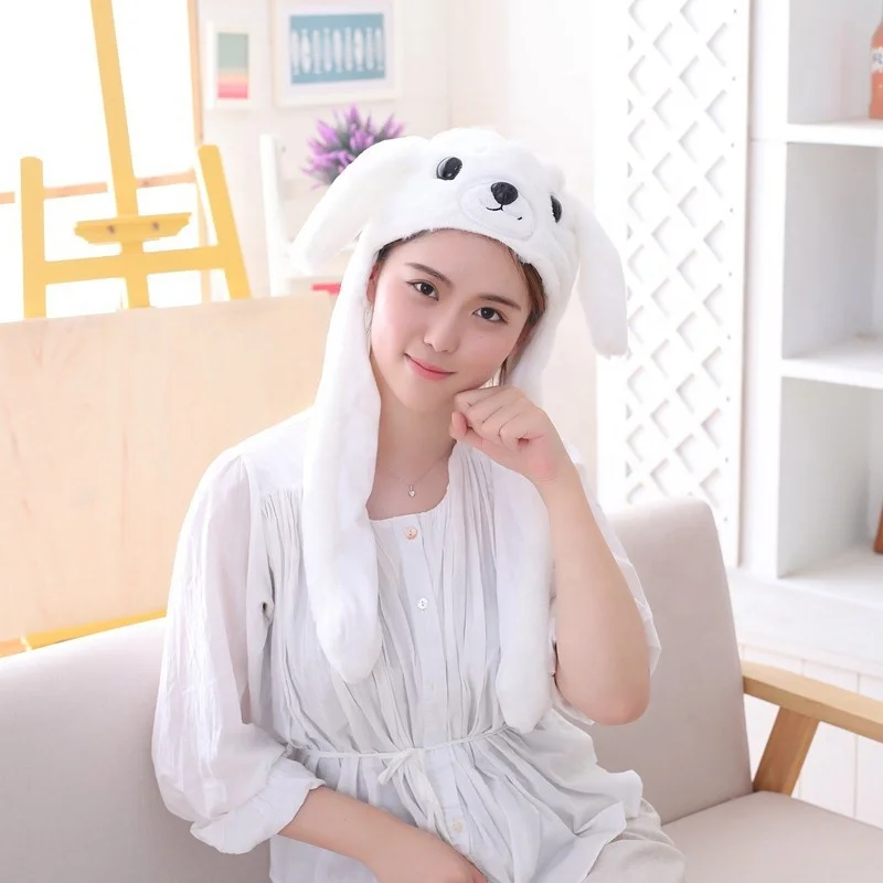 Better quality white color sea lions plush hat with moving ears