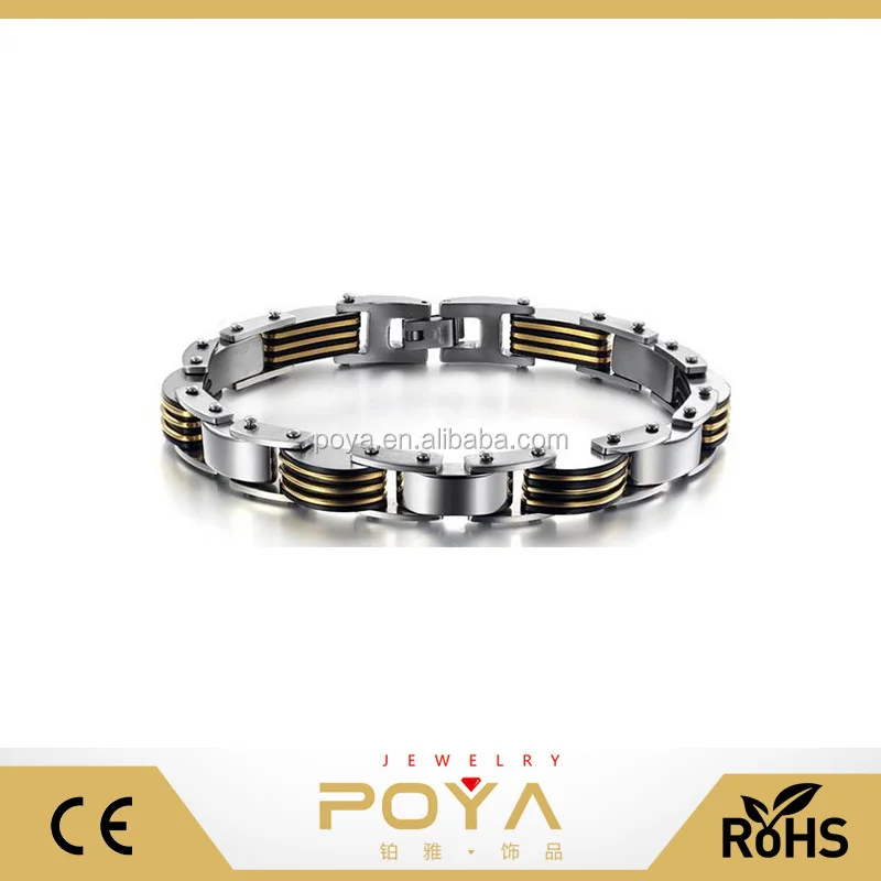 POYA Jewelry Japan And South Korea Style 10mm Width Silver And Gold Stainless Steel Bracelet With Personalized Square Buckles