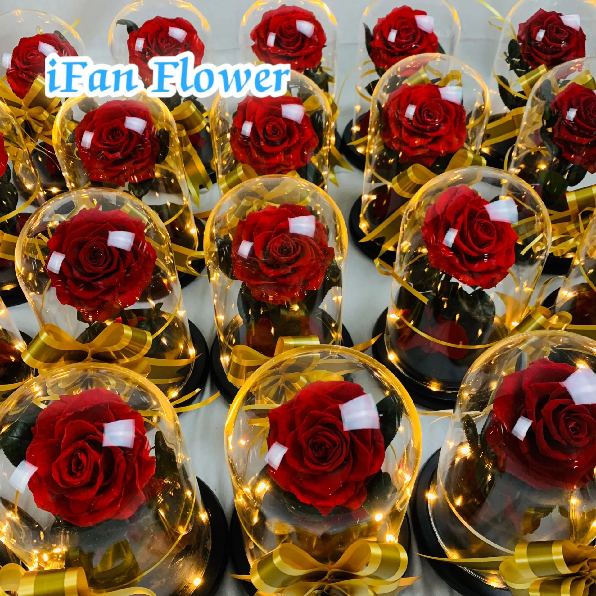 Home table decoration natural eternal red rose decorative preserved rose flower in glass with led light