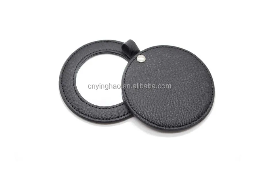 
Custom wholesale high quality circular cosmetic pocket mirror with PU leather for promotional gift 