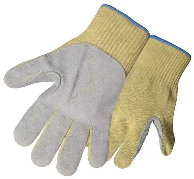 Super Anti Cut HPPE Aramid Fiber Leather Palm Cut Resistant Work Gloves