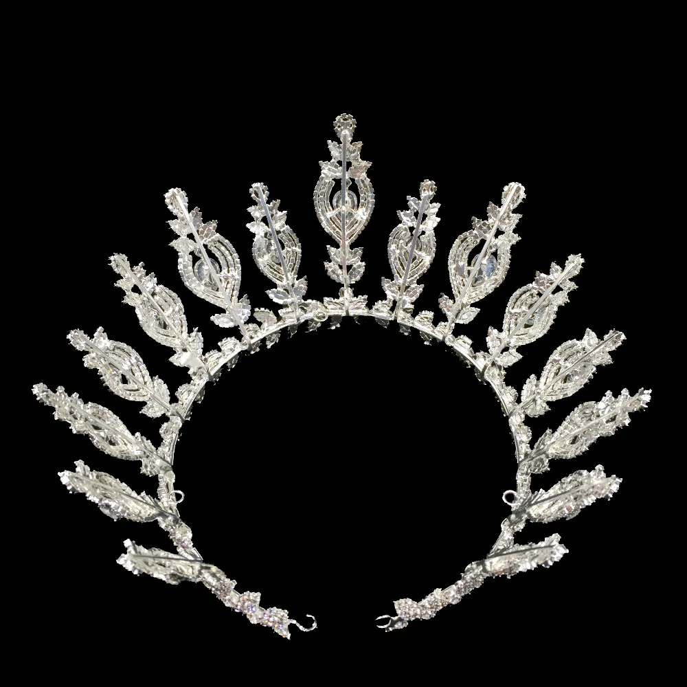 Echsio Crystal Big Ladies Wedding Crown Tiaras Antique Queen Victoria Silver Plated Crown Jewelry, Luxury Wedding Jewelry BC3121