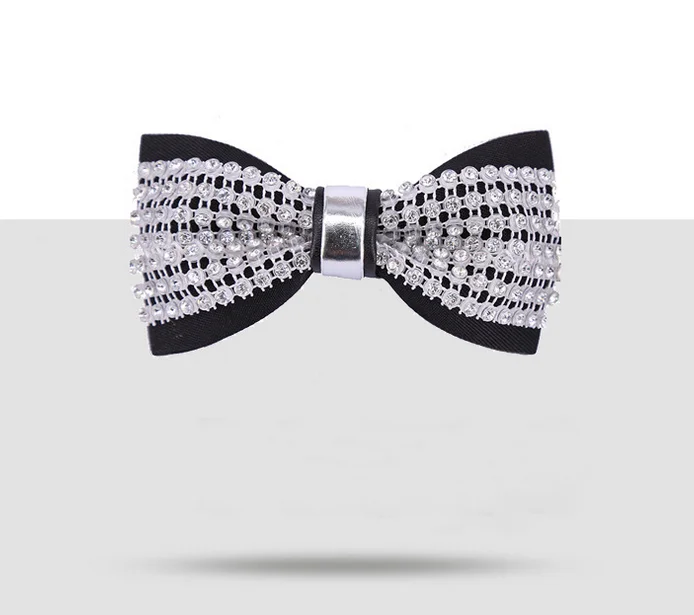 Newest Design Crystal and Leather Black Bow Tie for Boys