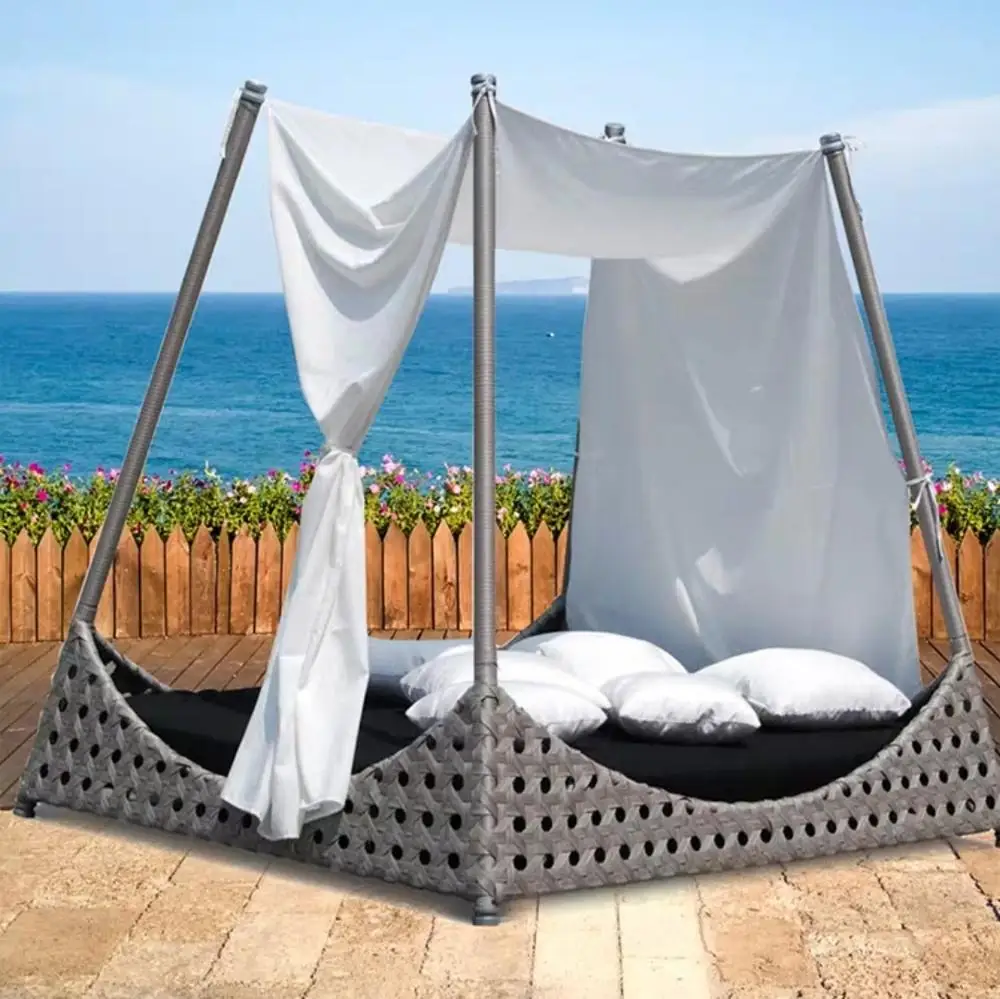 New arrival modern garden outdoor hotel wicker furniture aluminum frame beanch daybeds for sale
