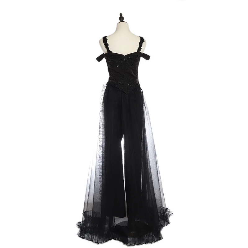 Off the shoulder long gowns party wear hot sale beaded black evening dress