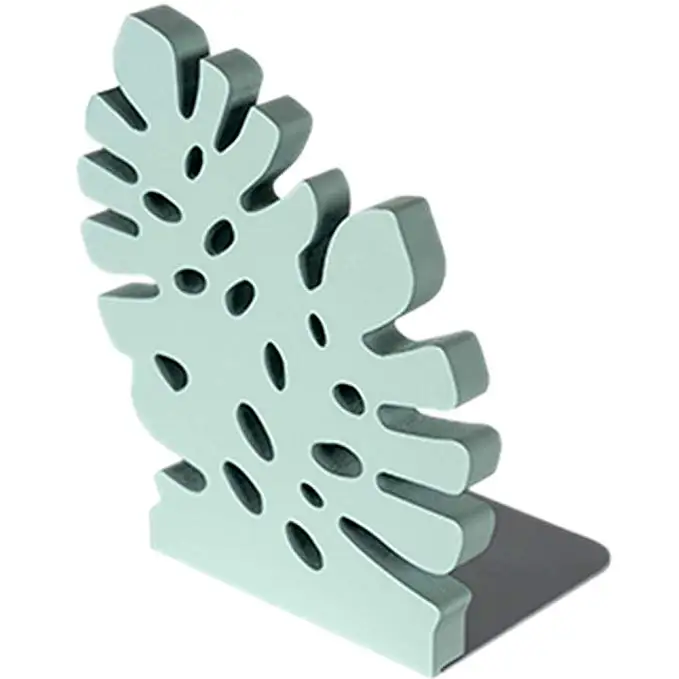 Monstera plant shape wooden desktop carving book stand modern bookends for Office Home and School Dorm