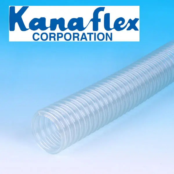 Flexible and transparent Kanaflex Duct Tomei hose for the supply of powder or granular materials and gases. Made in Japan