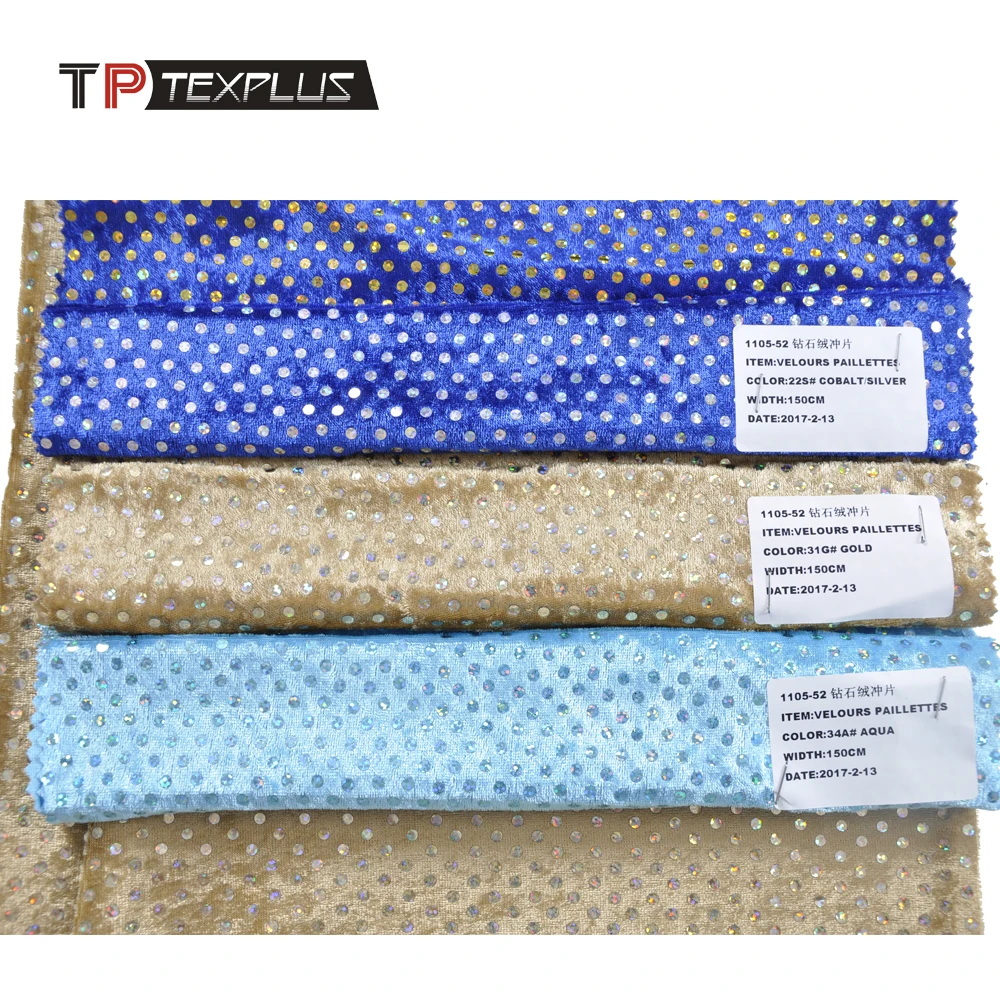 
Wholesale polyester knit crushed diamond velour and velour paillettes fabric 