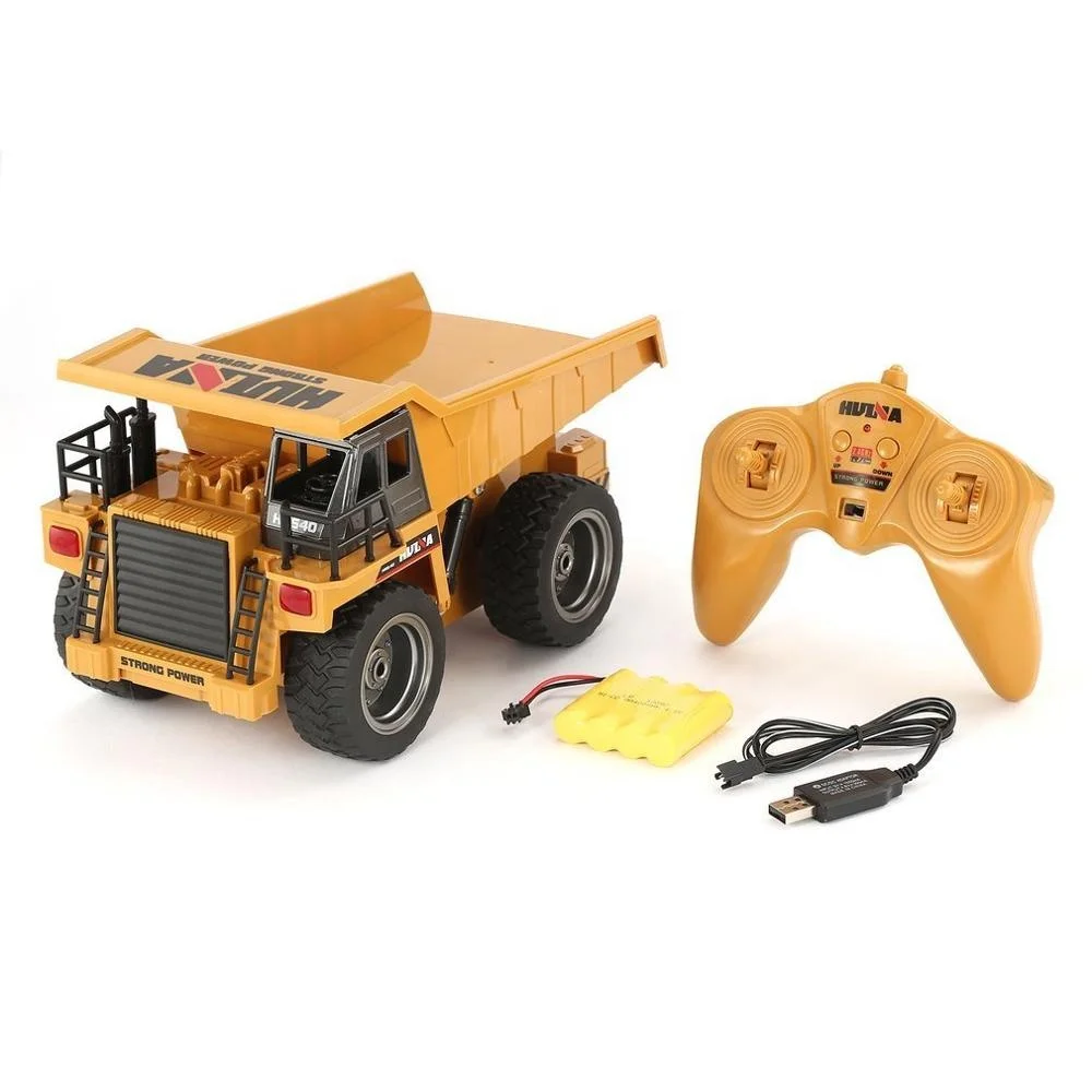 
HuiNa Toys Six Channel 6CH 1/18 40HMZ Remote Control Car Toys RTR RC Metal Dumper Truck With Charging Battery 