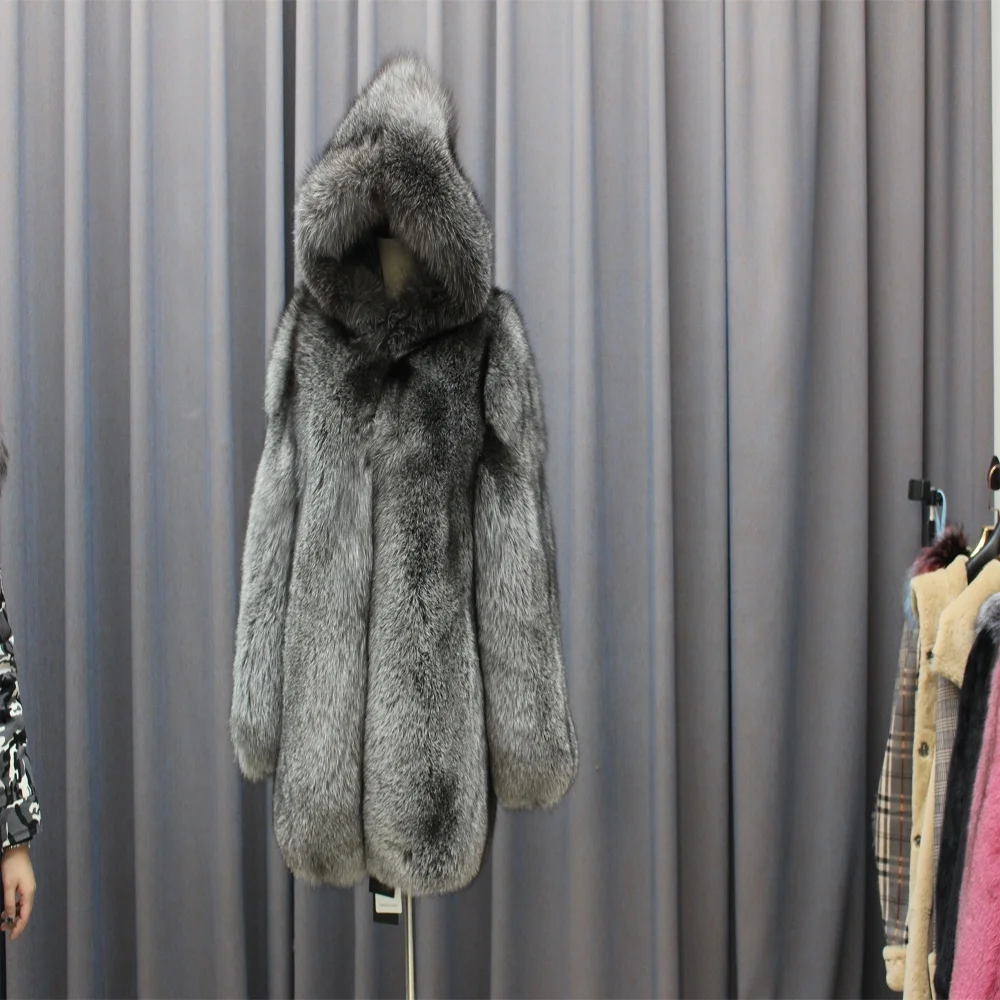 2019 Fashion style silver fox fur coat