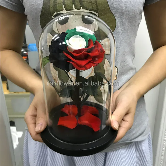 UAE flag wholesale preserved roses in glass fresh cut flowers blue roses for national day gift