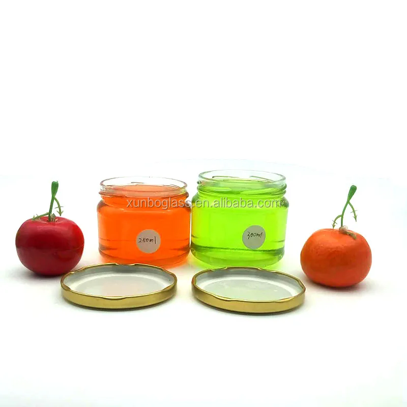 wide mouth glass honey jars with metal screw lid 250ml 300ml