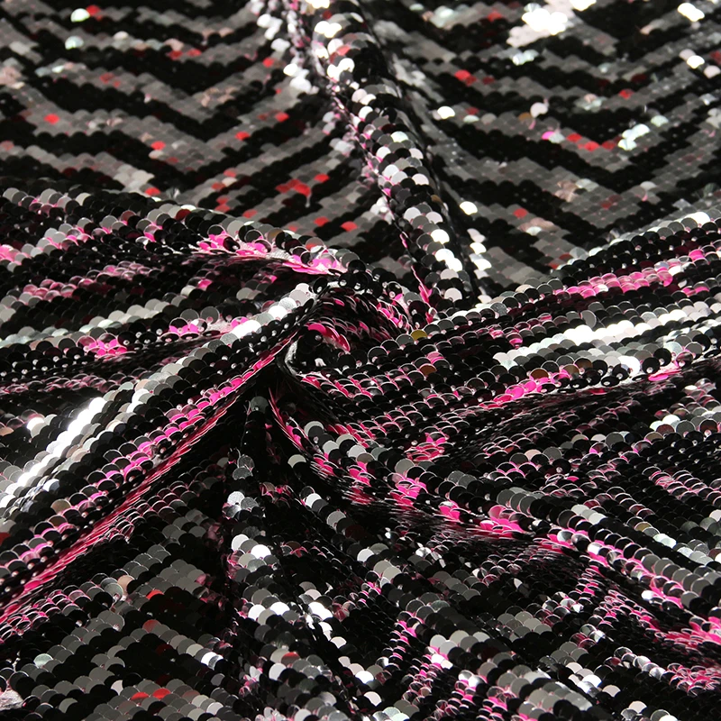 China sells polyester black and white zebra stripes pattern sequin color changing fabric