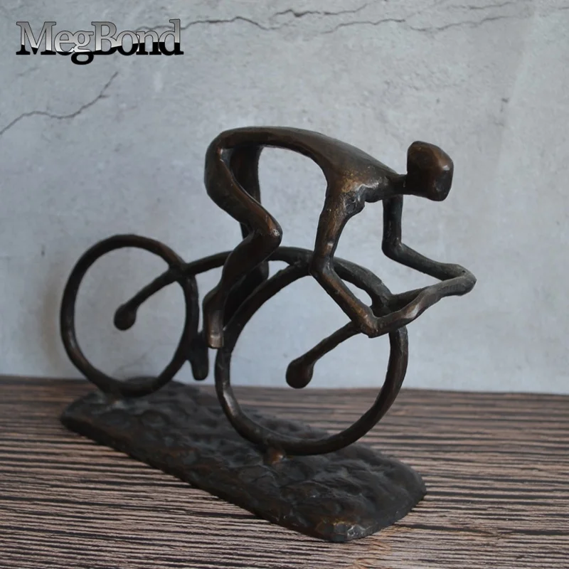 Cast iron designed man bicycle figurine home decoration for decor, metal cyclist table sculpture