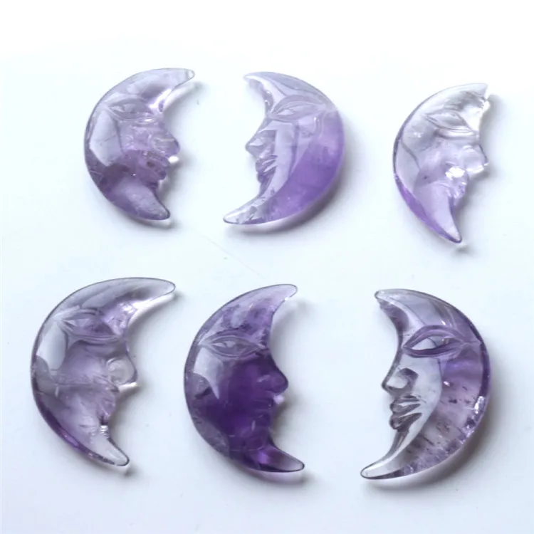 Оптовая продажа, индивидуальная ручная резьба, милый натуральный аметист, хрусталь, луна